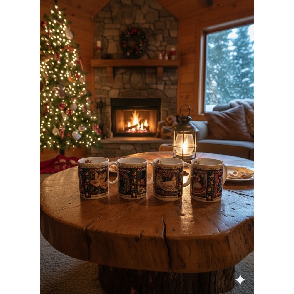 Full Set Of 4 Certified Intl Corp Betty Whitaker 12 Days Of Christmas Mugs EUC